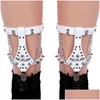 Garters Rock Punk Feminino Arnês de Couro Cinto-liga Meias de Corrente de Metal Suspensórios Harajuku Correias de Perna Estilo Drop Delivery Appare Dhxz4