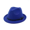 Boinas de ala corta enrollada Jazz Fedora sombrero con hebilla de cinturón negro Vintage Trilby mujeres hombres fiesta fieltro Top Casual al aire libre sol