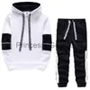 Herrspårar Mäns klassiska White Black Color Matched Tracksuit Sportswear Suits Male Spring Autumn Hoodies Sweatsuit Sports Two Piece Set X0627