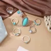 Band Rings IPARAM Vintage Silver Color Rings for Women Elliptical Imitation Turquoise Leaf Finger Ring Bohemian Fashion Jewelry Trendy Gift x0625