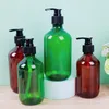 Opslag Flessen 1Pc Bruin Groen Badkamer Douchegel Hervulbare Vloeibare Shampoo Wassen Conditioner Lotions Druk Dispenser 300/500Ml