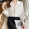 Bluzki damskie 2023 Autumn Korean Fashion Bluzka Kobiety Kobiety Button Up Koszulka Biuro Panie Pieki Pieki Solidne szyfonowe ubranie