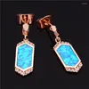 Baumelnde Ohrringe Charm Blauer Opal Stein Tropfen Geometrisches Schild Roségold Farbe Hochzeit Für Frauen Kreativer Schmuck