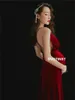 Ubierać się Dvotinst kobiety Photography Red Red Vneck Backless Matters Sukienki Eleganckie ciążowe ubrania na sesję zdjęciową
