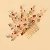 Hair Clips Bride Wedding Combs Gold Color Metal Leaves Hairpins For Bridesmaid Noiva Jewelry Sparkly Rhinestone Headpieces