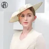 Stingy Brim Hats FS Elegant Wide Brim Ivory Hats For Women Big Bowknot Formal Occasion Kentucky Cap Lady Wedding Cocktail Party Flat Top Fedoras 230626