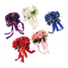 Flores decorativas bouquet de mão de noiva rosas artificiais flor de cristal com seda presentes de dama de honra para decoração de festa de casamento decoração de casa