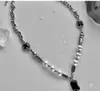 Pendant Necklaces Hip Hop Black Rhinestones Pearl Necklace Men Steel Mens Jewellery Man Necklac 230613