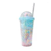 Waterflessen Koreaanse plastic beker dubbellaags met stronet Rood Ins Girl Home Office-fles Kawaii schattig drinkgerei