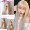 Perruques synthétiques XIYUE longue blonde platine ondulée naturelle avec frange Cosplay Party Lolita pour femmes fibre résistante à la chaleur 230627