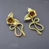 Boucles d'oreilles à tige Rongho Vintage inde fleur pour femmes métal serpent boucle d'oreille pendentif Femme Brincos ethnique Bijoux 2023 Goth Bijoux