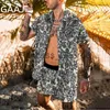 Herrspårar Gaaj Brand Polynesian Shirt Man Hawaiian Floral Beach Leopard Tvådelar Set Short Sleeve DrawString Shorts Suits Outfit Male X0627