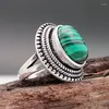 Bröllopsringar Style Inlays Watermelon Green Peacock Rng Europe och USA 925 Ancient Silver Natural Stone Ringrestoring