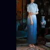 Etnische Kleding Republikeinse Stijl Kleurverloop Schuine Revers Een Stuk Cheongsam Chinese Korte Mouw Elegante Jurken Qipao Voor Vrouwen