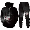 Мужские спортивные костюмы Horror Movie Clown 3D Print HoodiePantsSuit Funny Unisex Pullover Sweatshirt Set 2022 Halloween Personality Streetwear Clothing x0627