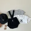 Rompers Summer Ins Born Girl Ribbed Solid Overalls pojke spädbarn Casual randiga korta ärmar T Kort baby bomullsbrevtryck Tees 230626