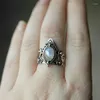 Cluster Rings Vintage Tibetan Moonstone Big Healing Crystal for Women Boho Antik Ring Fine Jewelry Girls Presents