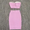 Casual Dresses Top Quality Purple Celebrity Two Pieces Set Strapless Knee Length Rayon Bandage Cocktail Party Vestidos 23327