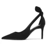 Chaussures habillées femmes talons 2023 été marque Design haute qualité talon noir dames élégant nœud papillon bout pointu bureau Sexy pompes