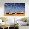 Gemälde Moderne große Landschaft Poster Wandkunst Leinwand Malerei Boot Strand Bild HD-Druck für Wohnzimmer Schlafzimmer Dekorat Dhvq0