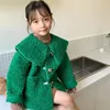 Coat Korean Girls big turn down collar wool coats Kids Horn Button Thick warm outerwear 230627