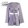 Tvådelad klänning LEDP Spring och Autumn Lantern LongSleeved Short Cardigan Top kjol Twopiece Elegant Suit Laceup Sexig Mini 230627