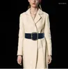 Belts 2023 Fashion Leather Women's Belt Vintage Golden Buckle Wide Waist Dress Coat Waistbands Seal Stretch Cummerband