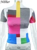 Koszulka damska Nibber Top Ladiework Patchwork Wydrukowane pół golf krótkie rękawy Kobieta wychodząca wszystkie mecze odzieży 2022 Summer Nowa gorąca wyprzedaż J230627