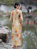 Abbigliamento etnico Miglioramento cinese Sexy Qipao stampato floreale Moda Vintage Donna Ragazze Abito cheongsam manica a sette punti
