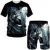 Męskie koszulki T-shirt Set Set-okrągłe szyję Set Skull 3D Printing Shorts Unisex Fashion Street Sport Sports krótkie rękaw