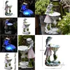 Garden Decorations Flower Fairy Solar Decoration Harts Staty Light Glow in the Dark Yard Outdoor Scpture Angel Figure Decor Q0811 D DHKIW