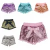 Shorts Girls Gold Sequin Shorts Powrót do szkoły maluch dziewczyna blask letnie ubrania Dzieci Glitter Pierwsze urodziny Baby Pompom 230626