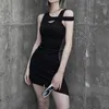 Robes Décontractées Goth Dark Techwear Mode Gothique Évider Cyber Y2k Punk Sexy Maigre Mini Robe Streetwear Correspondance Des Couleurs Femme Vêtements