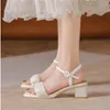 Mesh 5,5 cm High 34-40 Sandals Summer Heel Shoes Block Open Toe For Wome 72
