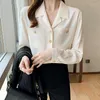 Bluzki damskie 2023 Autumn Korean Fashion Bluzka Kobiety Kobiety Button Up Koszulka Biuro Panie Pieki Pieki Solidne szyfonowe ubranie