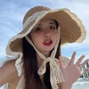 Wide Brim Hats Straw Hat Lace Trim Lightweight Anti-UV Women Summer Sunshade Sun Costume Accessories