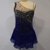 Scene Wear Ice Skating Dress Women's Girls 'Figure Navy Spandex High Elasticity Competition Handmade