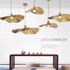 Lustres Style Nordique Led Ceilling Lustre Lotus Feuille Pendentif Lumières Pour Salon Décoration Cuivre E27 Vis Base Mode