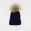 Designer Winter malha de malha chapéu de lã mulher malha grossa grossa quente pêlo de pele pom chapéus fêmeas gorro de gorro feminino