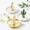 Decorative Objects Figurines Rabbit Earring Storage Tray Jewelry Display Stand Storage Tray Ceramic Ring Necklace Perfect Gift For Friend Colleague 230626