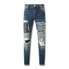 جينز بنطلون جينز جينز جينز مصمم الجينز الأرجواني الممزق مستقيم الجينز العادي دموع غسل الجينز الأسود الطويل القديم