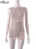 Canottiere da donna Camis FQLWL Y2k Spalle scoperte Aderente Lettera Senza maniche Crop Top Sexy Club Outfit Per le donne Estate Senza maniche Mesh See Through Tank Top 230627