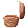 Set di stoviglie Cestini intrecciati Coperchi Scatola di immagazzinaggio rotonda Dado 13x13x13cm Intreccio Frutta Marrone chiaro Rattan Contenitori in plastica Casa Cucina Uovo