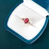 Cluster Anneaux Joiashome Ouvert Pour Les Femmes Or Rose Couleur Simple Ovale Forme Rubis Rouge Pierre Anniversaire De Mariage Fine Doigt Bijoux À La Mode