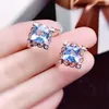 Pierścienie klastra Naturalne prawdziwe niebo Blue Topaz Square Pierścień 925 SREBROŚCI 8 8 mm 3,4ct kamień szlachetny Kobiety Kobiety x223292