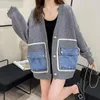 Femmes Tricots Épais Cardigan Tricoté Vestes 2023 Vêtements Pour Femmes Mode Patchwork Denim Poche Sueter Y2k Tops Chandails Surdimensionnés