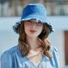 Beanies Denim Distressed Bucket Hat Fishing Outdoor Casual Style For Women Girls