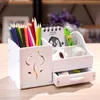 Houders multifunctionele 4 rooster desktop penhouder kantoor schoolterreinen opslagcase houten doos bureau pen potlood organisator telefoonhouder