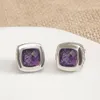 Boucles d'oreilles à tige 11mm taille coussin violet CZ élégant Chic 17mm clous carrés pour femmes bijoux plaqués or blanc à la mode