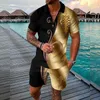 Mens Tracksuits Men outfit 2 Piece For Summer Polo Shirt Set Short Sleeve Tracksuit Retro 3D Printed Shirts Lapel Zipper Casual Suit 230627